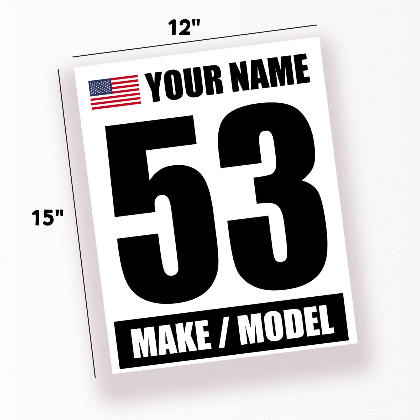 2x Track Day Racing Any Numbers Sticker Custom Name Make Model Flag Vinyl Decal