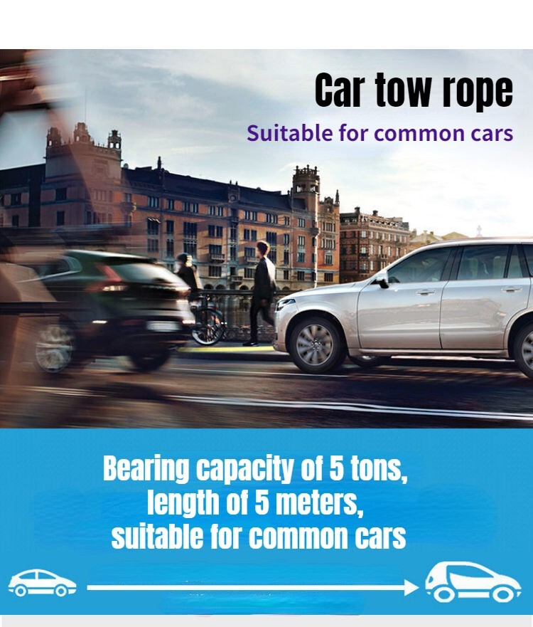 Vehicle Rescue Trailer Strap Tow Rope Off-road Universal Car Strap 3 Layers 5M