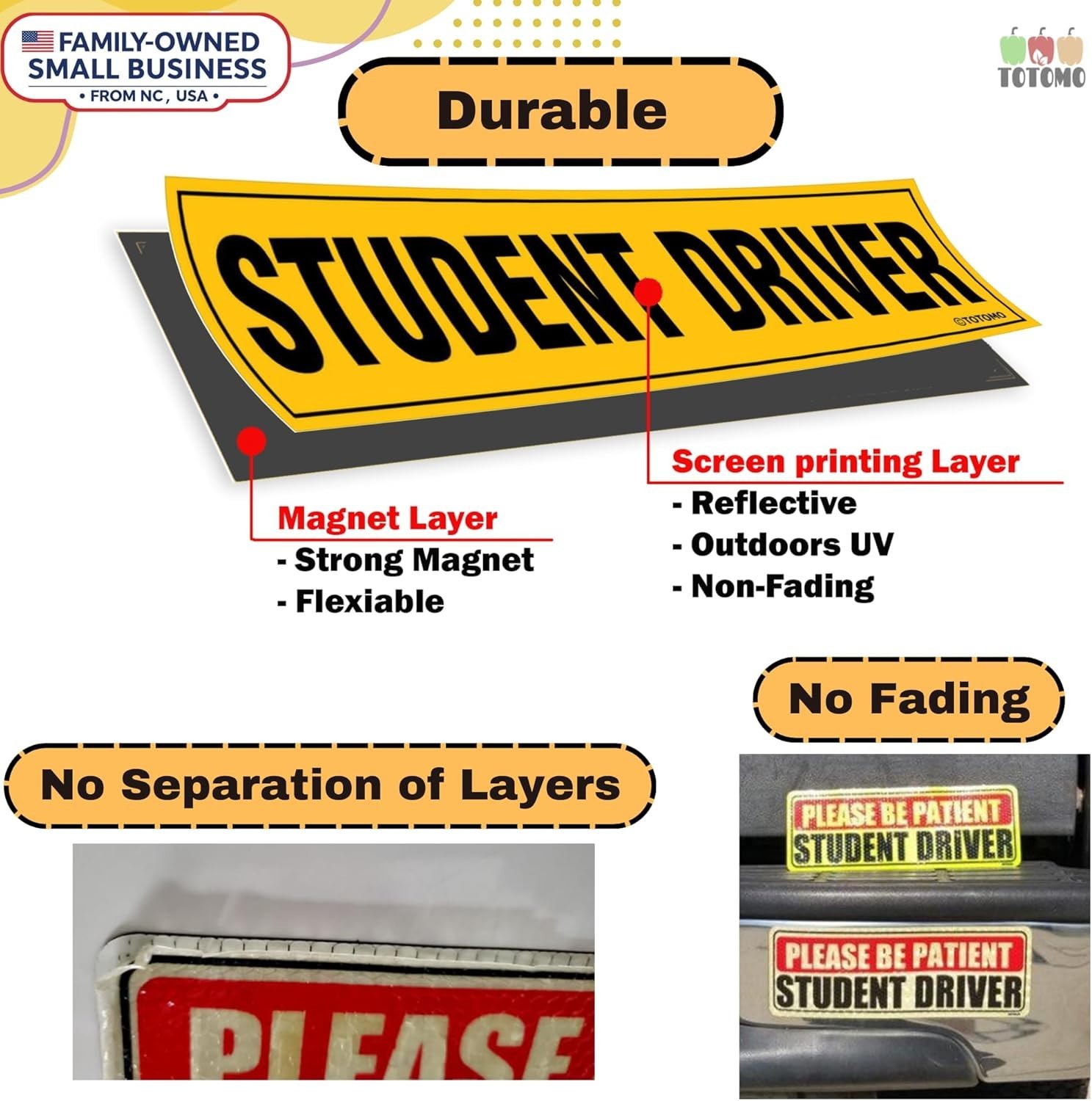 Reflective Student Driver Sign – 12″x3″ Magnetic Safety Bumper Sticker 2-Pack