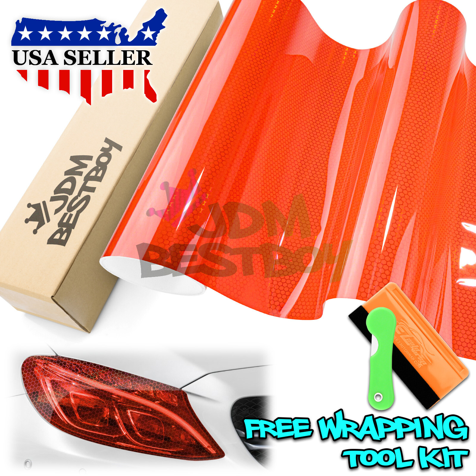 Headlight Hex Holographic Gloss Flame Red Taillight Tint Film Fog Honeycomb Film