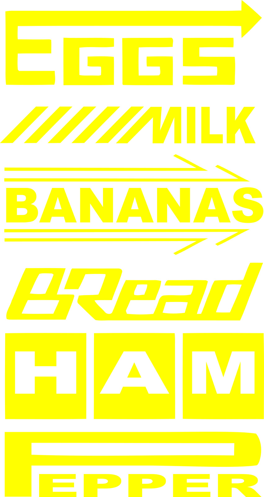 Grocery Getter list funny sticker eggs milk bananas bread ham pepper jdm