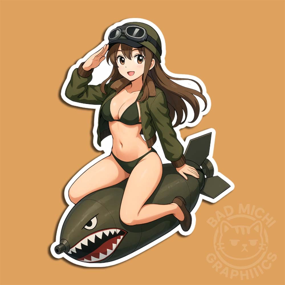 Anime Pinup Military Bomb Kawaii 5in Tall Sticker VInyl Decal JDM – Car Tool Box