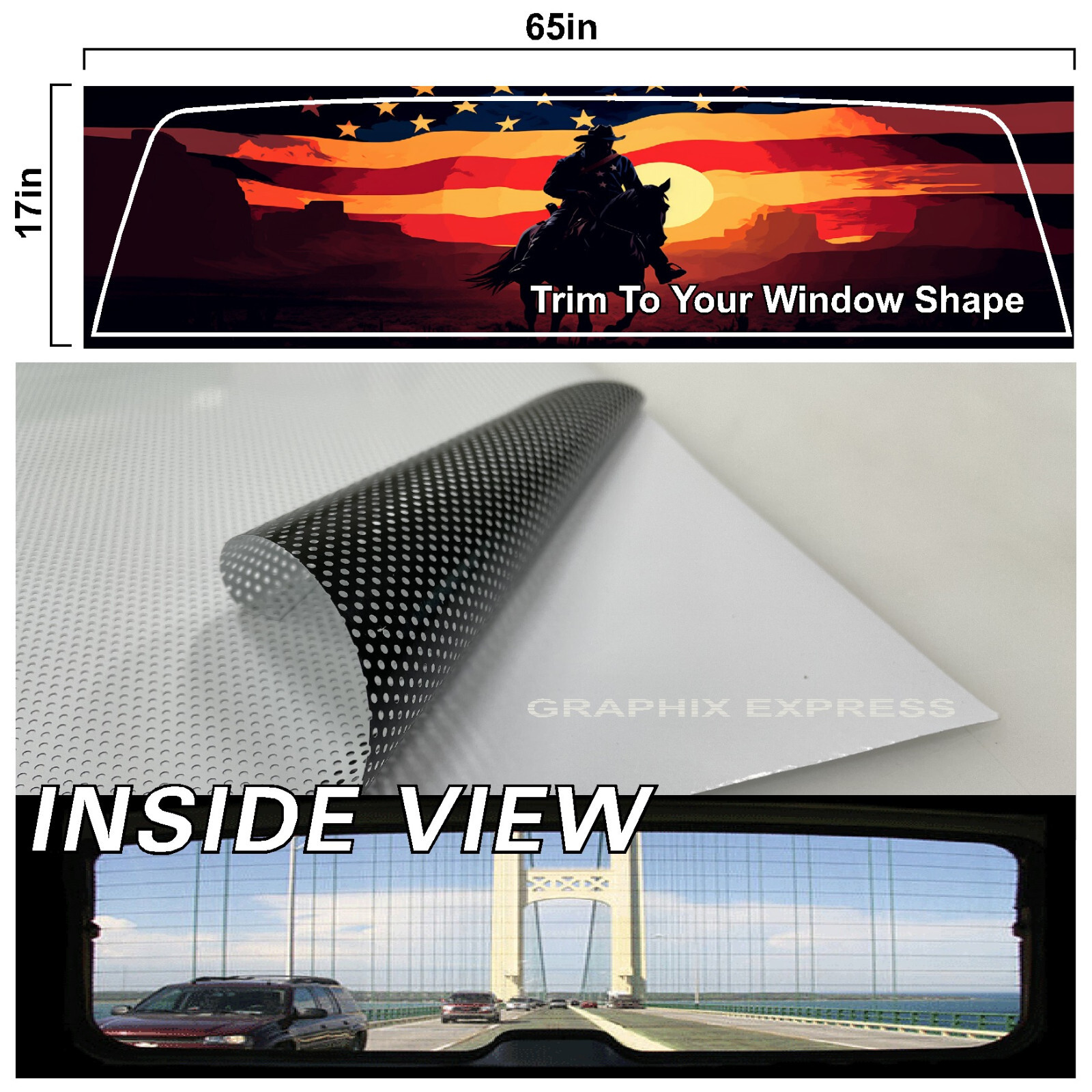 Truck Back Window Graphics Cowboy American Flag (P589) See Through Rear Decal