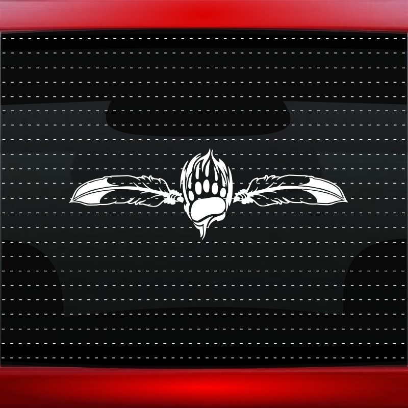 24″ Bear Paw #19 Native American Car Decal Window Sticker Wolf Feather 20 COLORS