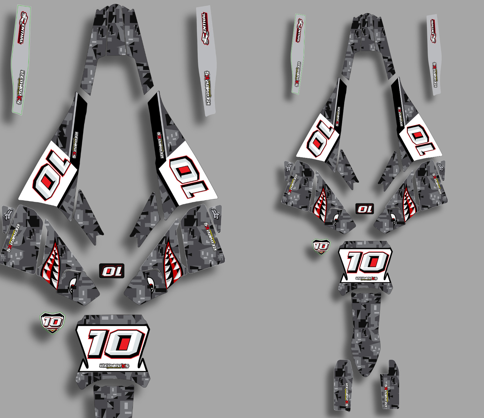 Yozma 10in Pro Graphics Kit Gray Digital Camo Decals Wrap Custom Name 6Mil