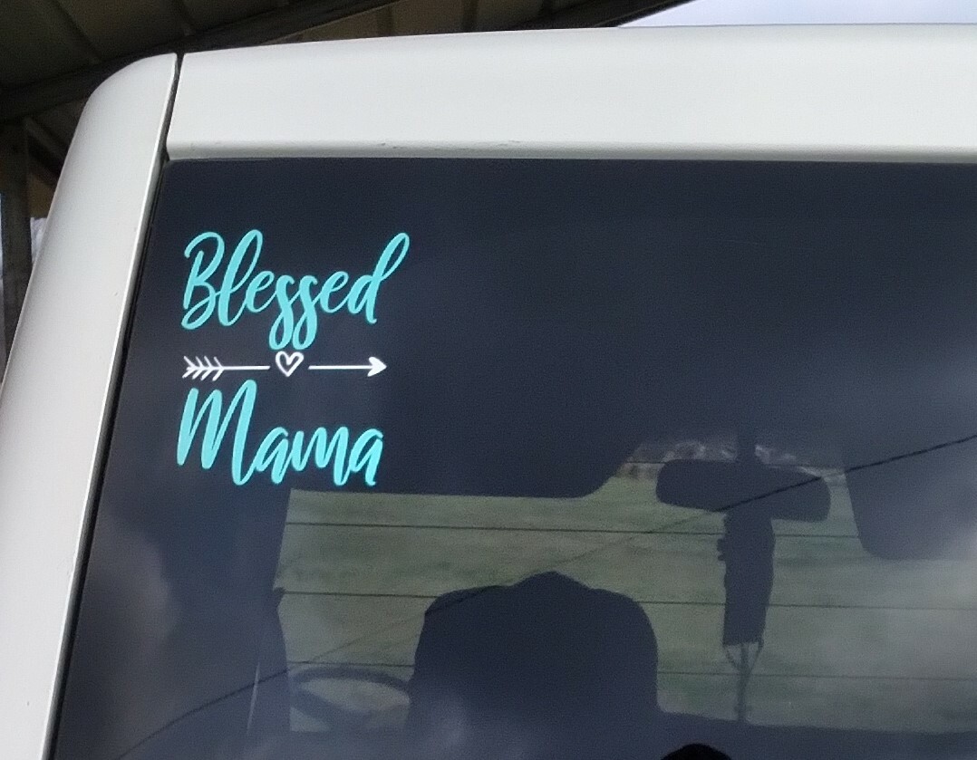 Blessed Mama vinyl car/window decal Sticker 4.5×5 USA Teal/White