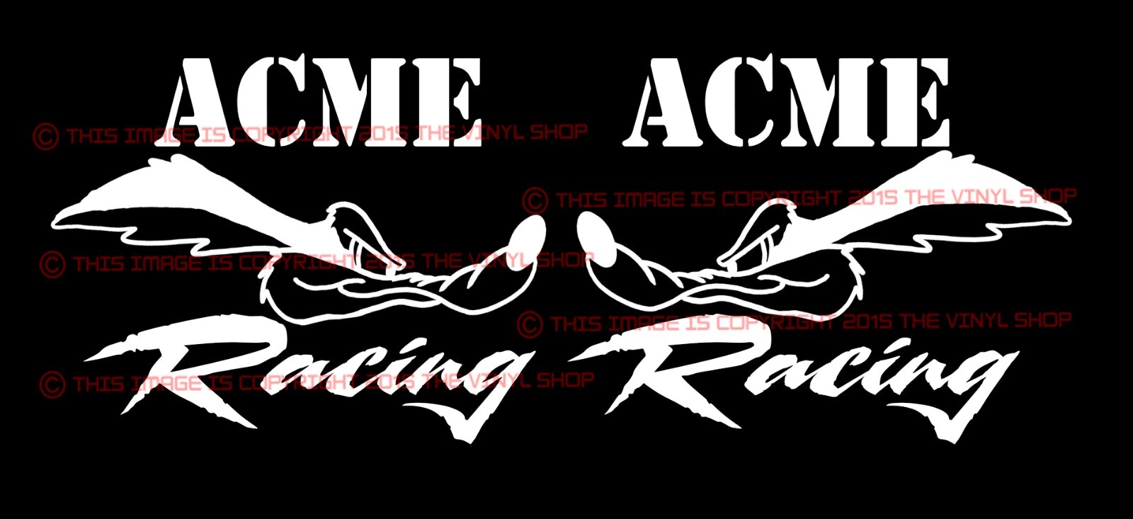 ACME RACING Left & Right Wyle E Coyote 5.0 Hot Rod, NHRA, Rat Rod decal sticker.