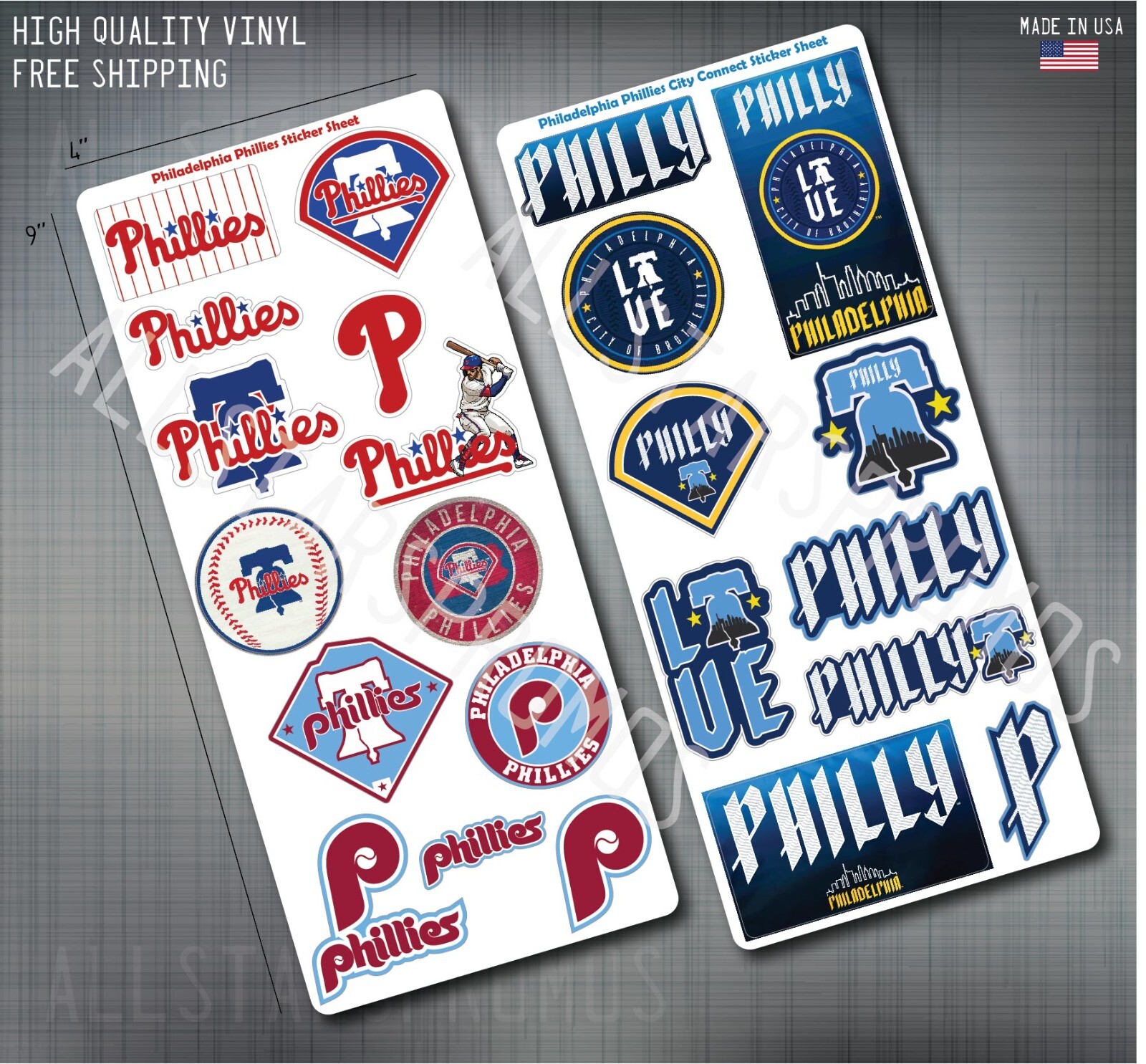 Philadelphia Phillies 13 Pack City Connect Decal Vinyl Sticker Sheet