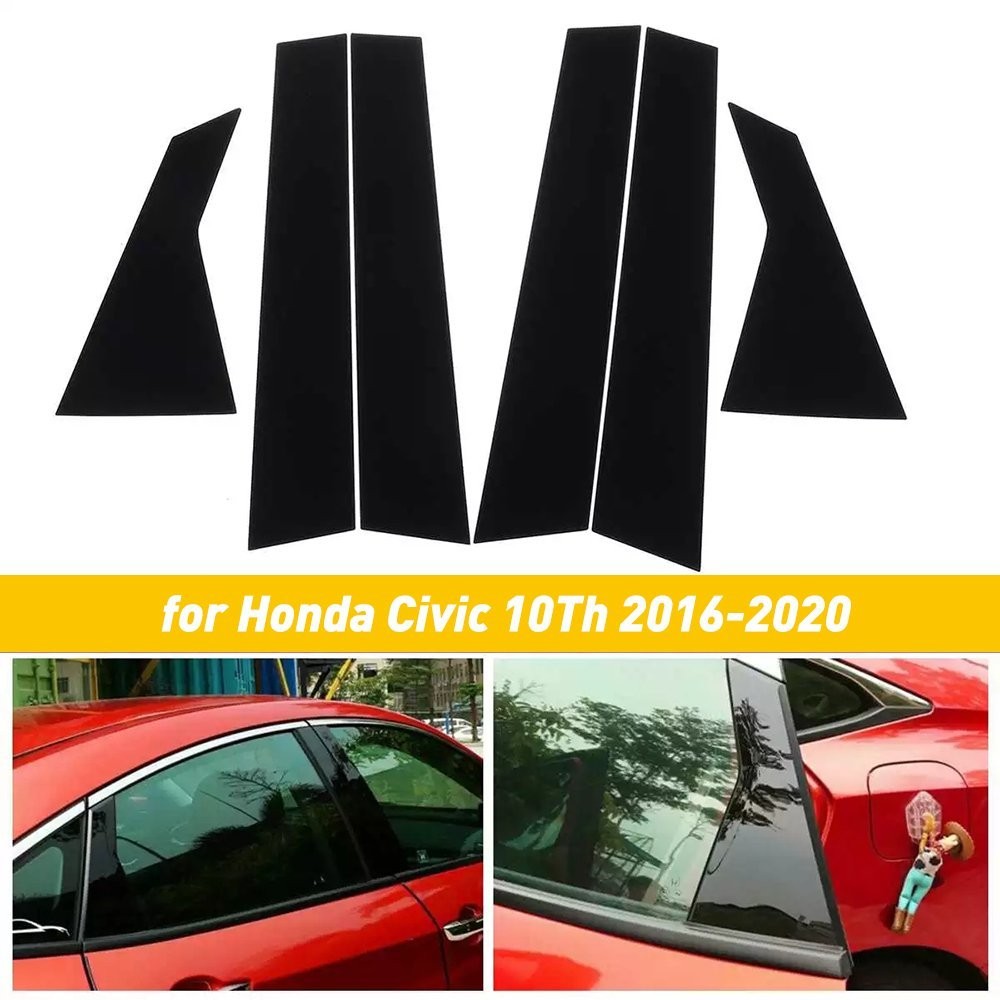 Door Window Pillar Posts Cover Trim For Honda Civic 10th 16-20 Glossy Bla D