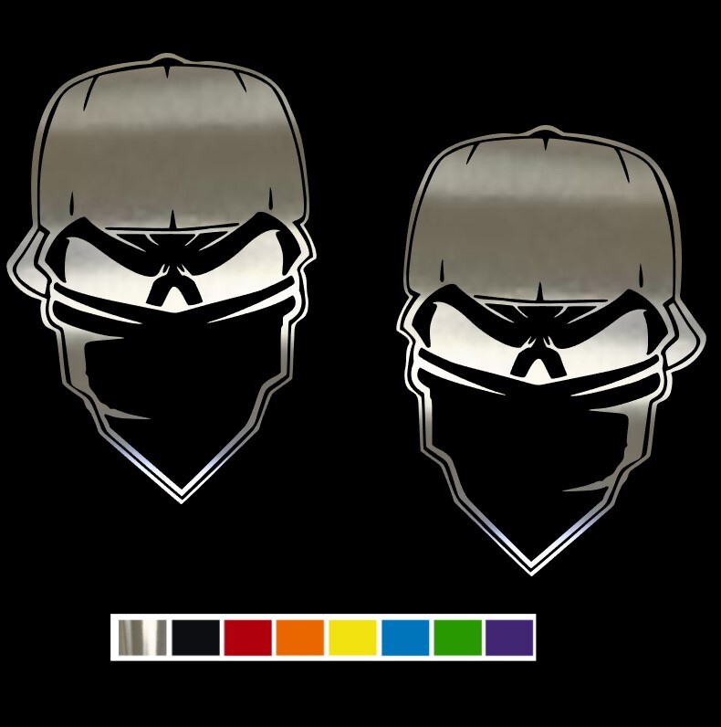 (2) SKULL WITH BANDANA AND HAT Vinyl Decals – CUSTOM SIZE COLOR for CARS TRUCKS