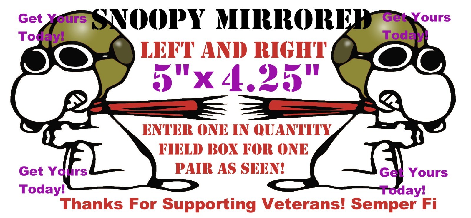 SNOOPY RED BARON TWO 5″ MIRRORED LEFT & RIGHT VINYL DECALS WATERPROOF FREE SHIP!