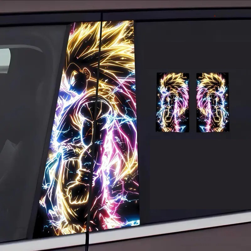 2pcs Personalized Cartoon Car Center Pillar Sticker B-pillar Protective Film