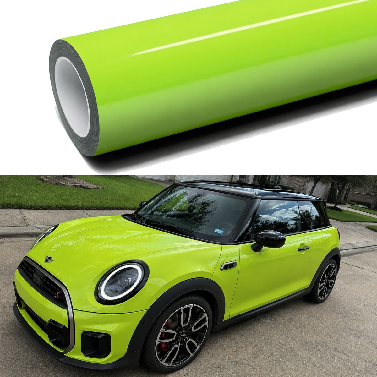 12″ x 60″ Ultra Gloss PET Liner Acid Green Car Vinyl Wrap Air Release 1FTx 5FT