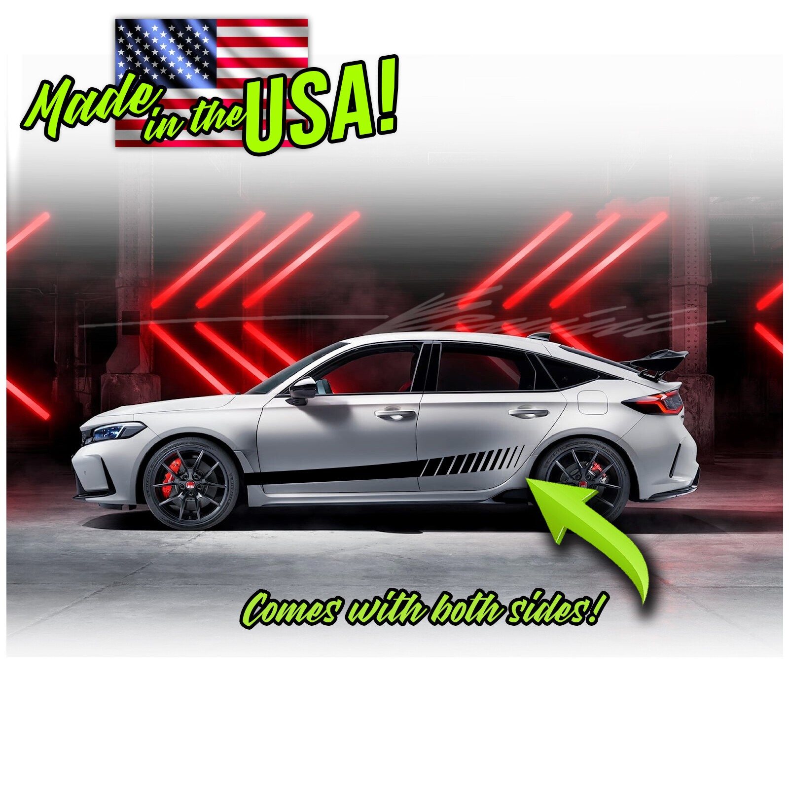 Side Strobe Rocker Racing Stripes Decals Fits 2016 2022 &up Honda Civic