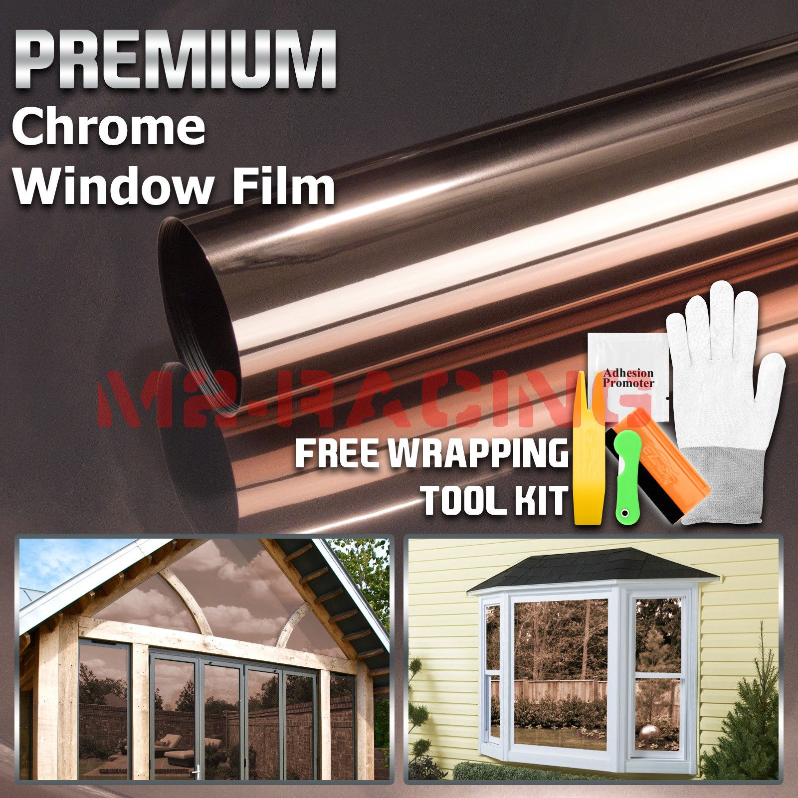 Rose Gold Chrome Window Tint One Way Mirror Film UV Heat Reflective Home Office