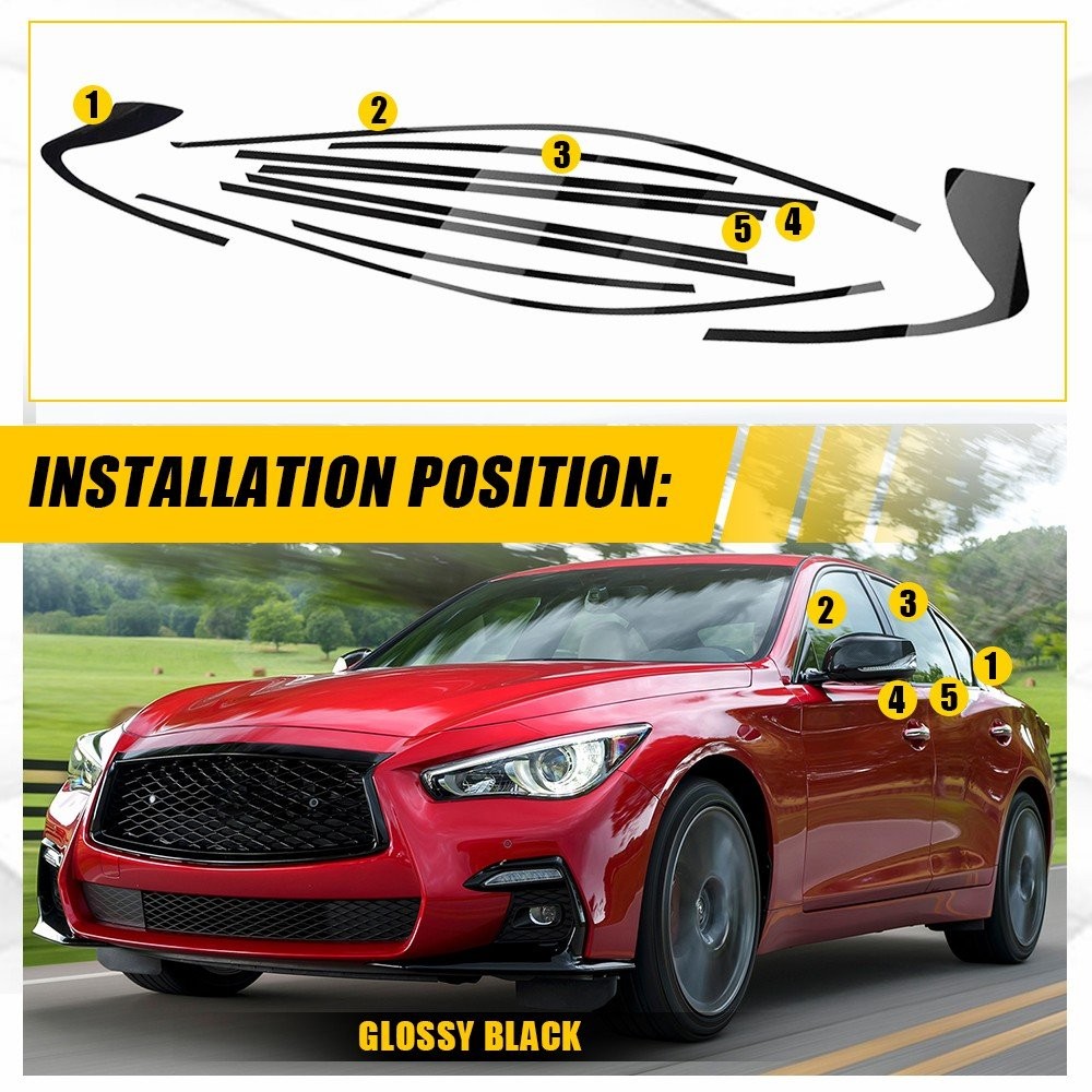 10-100X Outer Door Window Panel Cover Trim Vinyl Black for Infiniti Q50 2014-24
