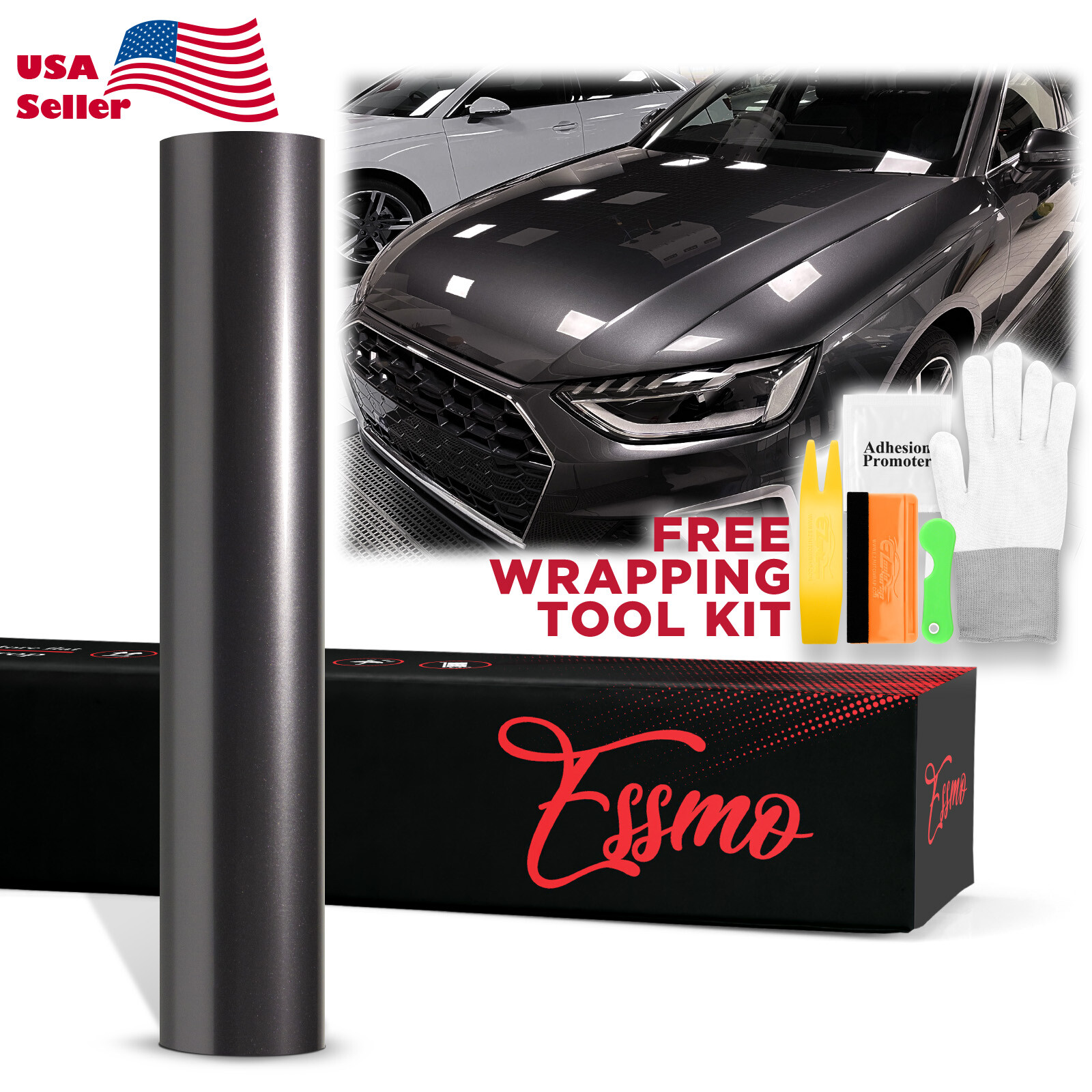 ESSMO PET Super Gloss Metallic Chronos Gray Vehicle Vinyl Wrap Decal Like Paint