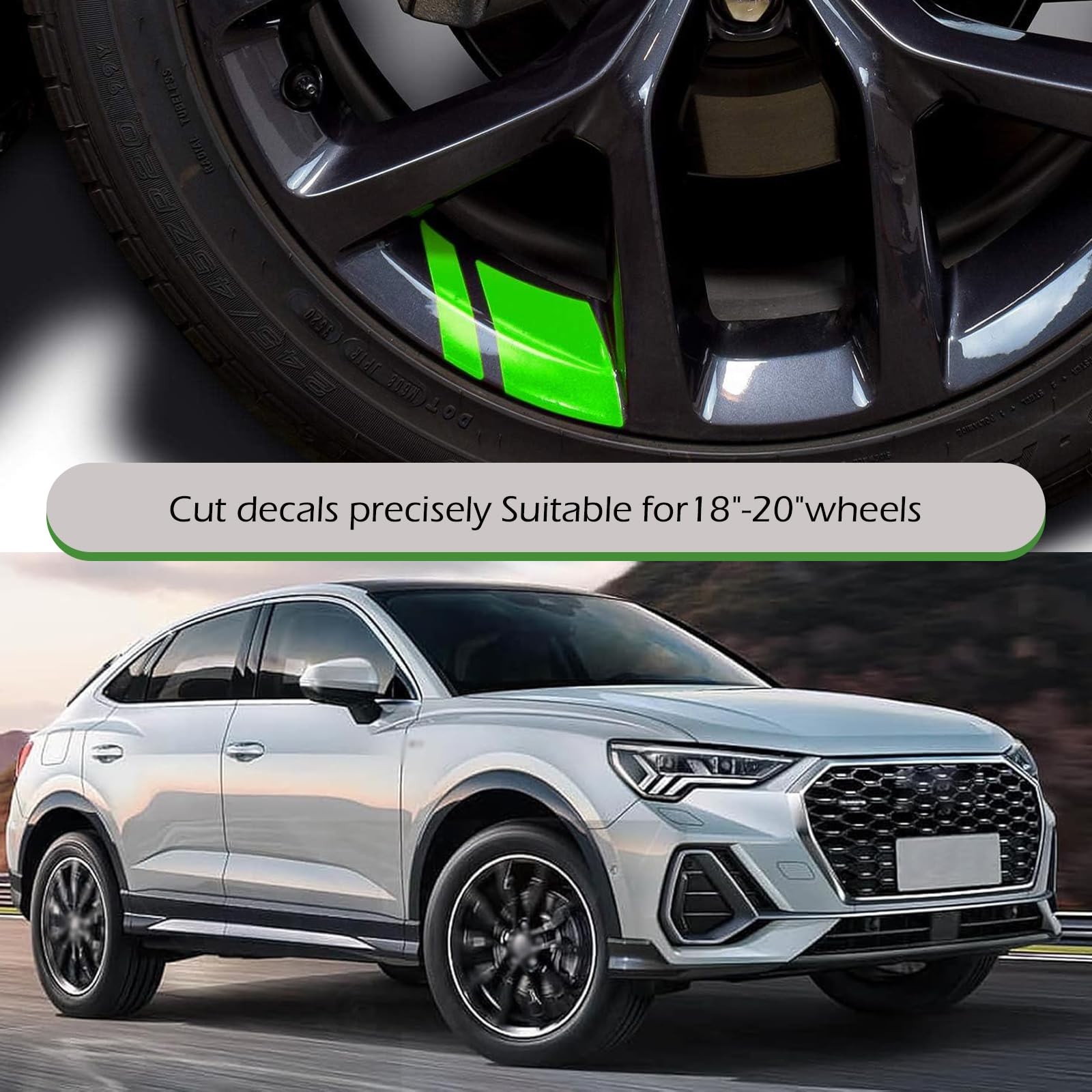 Ferianl 6PCS Car Tire Stickers, Reflective Wheel 3.93 x 2.75 Inches, green