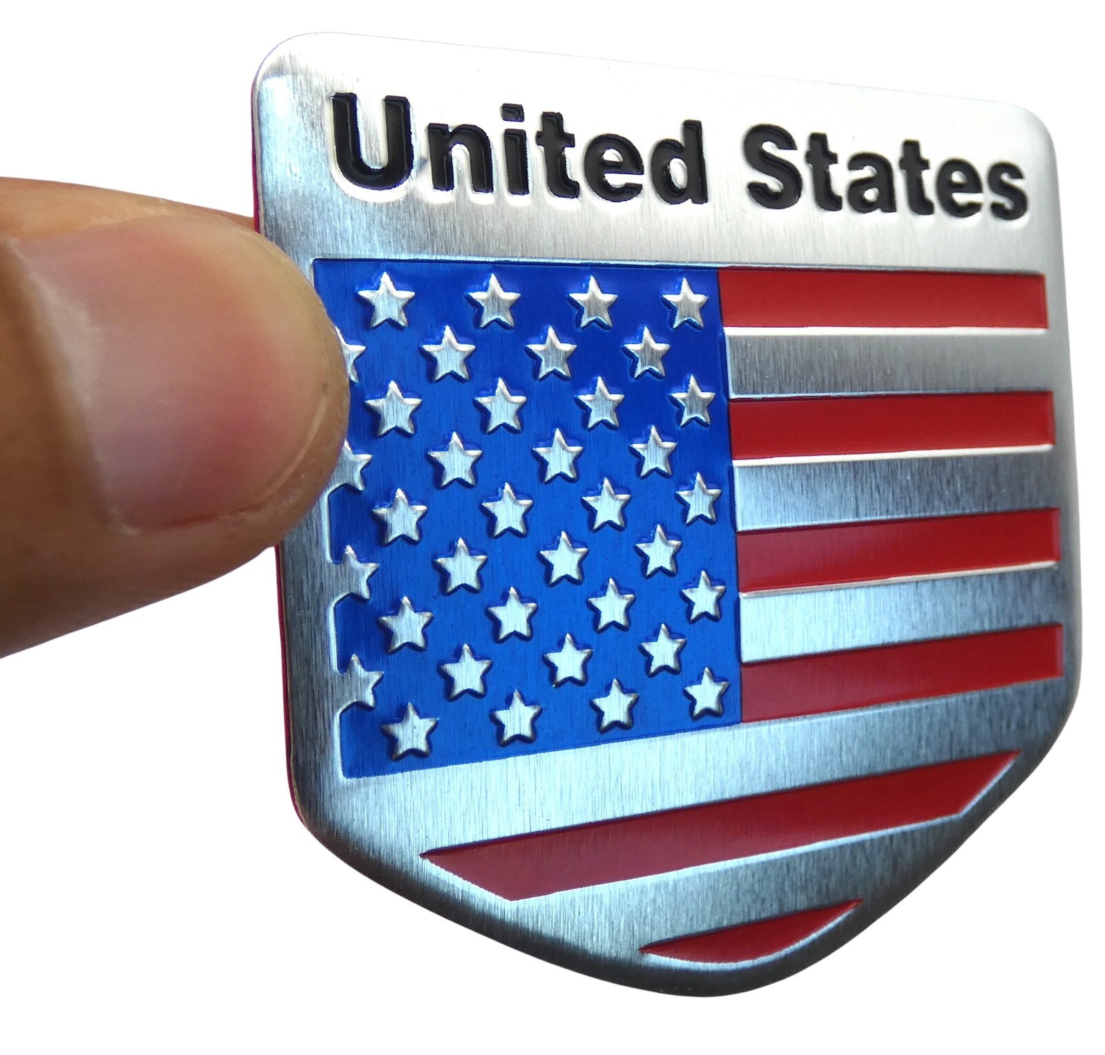 ALUMINUM American Flag Decal Sticker Car, Motorcycle, Patriotic Shield Shape