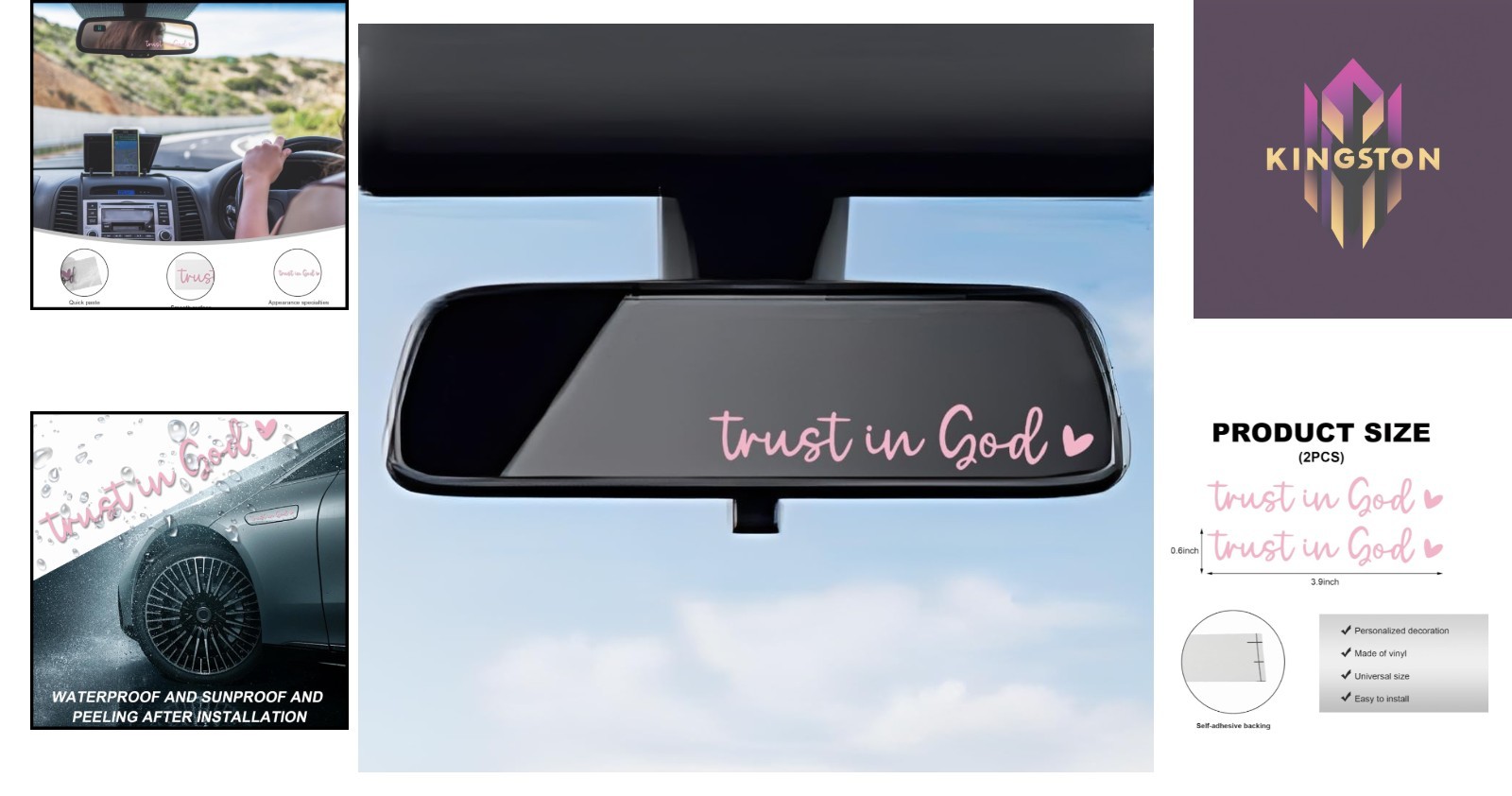 Modern Pink Vinyl Car Stickers – 2 PCS Inspirational Trust in God Designs