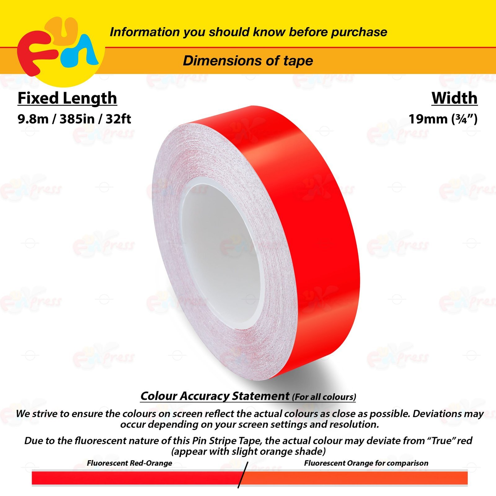 FLUORESCENT RED-ORANGE 3/4″ STRIPE Car Model Motorcycle TAPE Vinyl Sticker 19mm