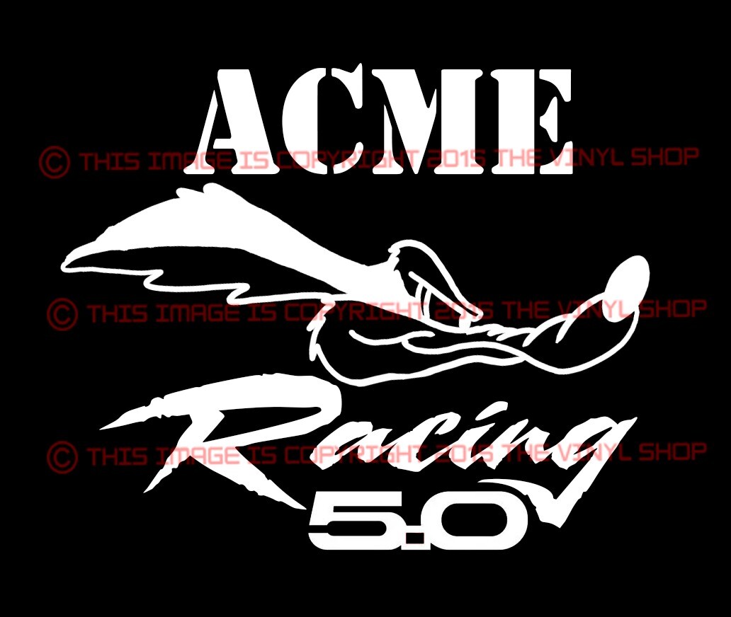 ACME RACING Wyle E Coyote 5.0 Mustang Hot Rod, Race, NHRA, Rat Rod decal sticker