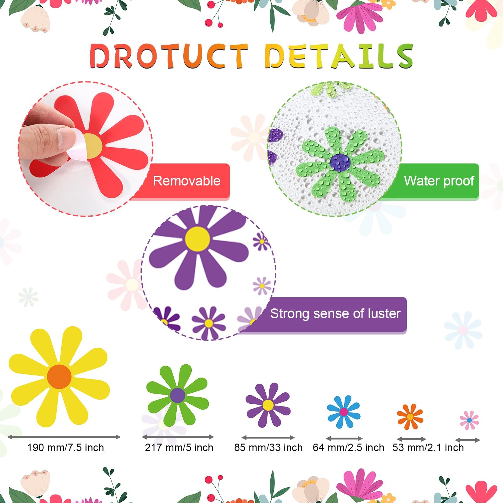 Fuutreo 12 Sheets Daisy Stickers 130 Pcs Flower Car Decals Daisy, Multicolor