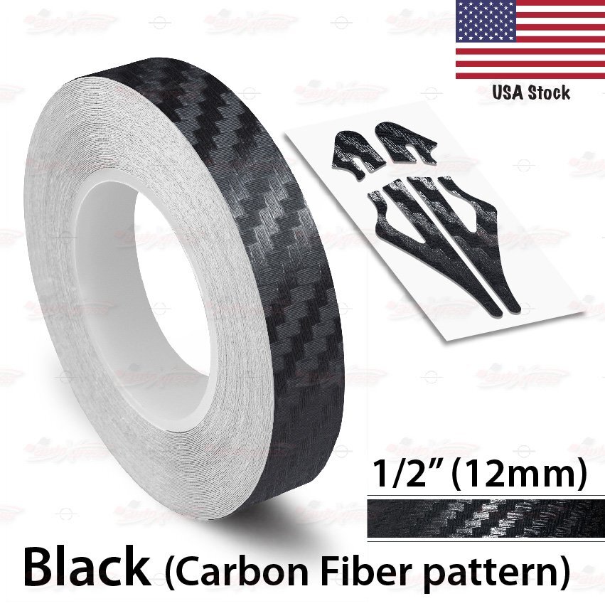 1/2″ Roll Vinyl Pinstriping Pin Stripe Line Tape Sticker 12mm CARBON FIBER BLACK