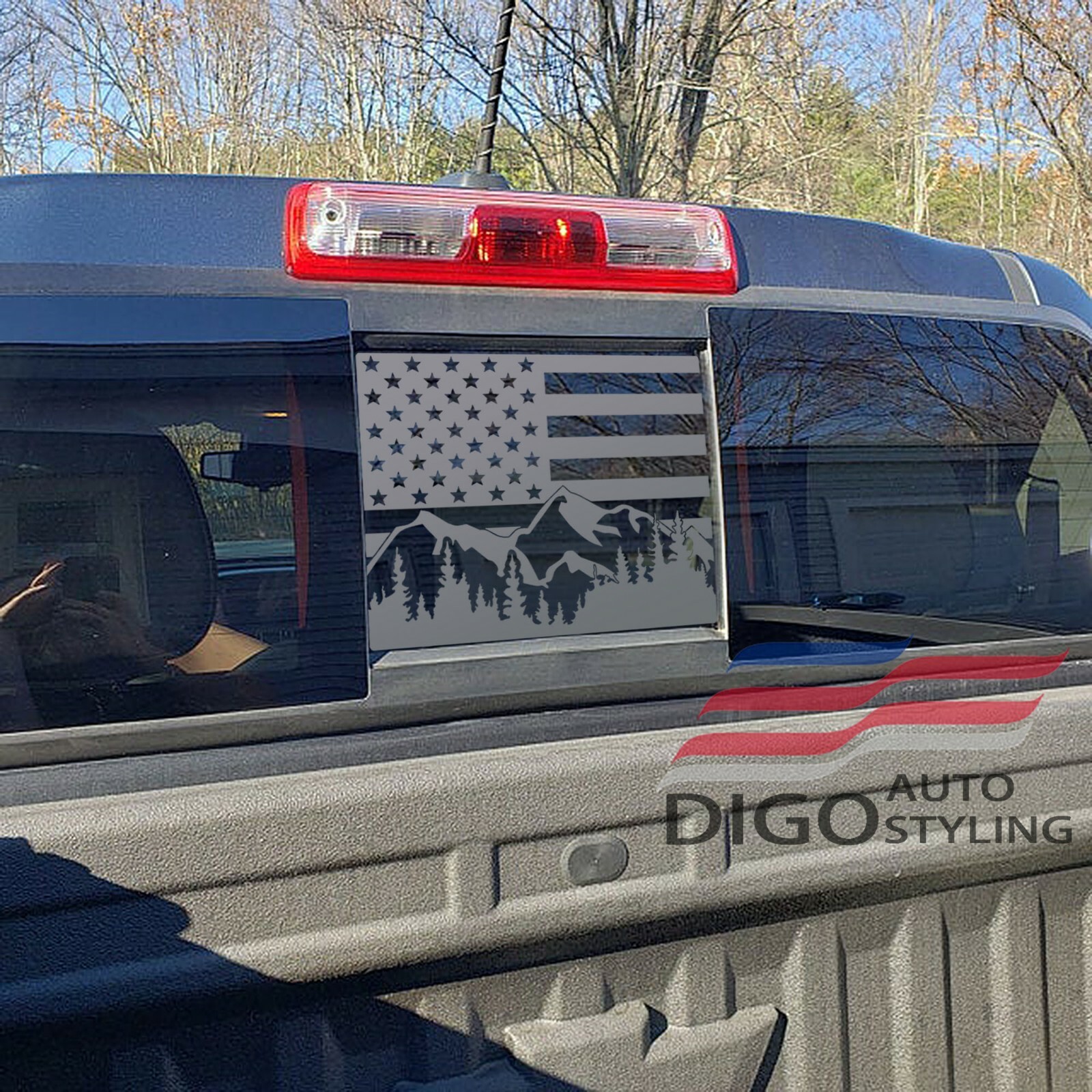 2015-2024 Chevy Colorado Back Middle Window American Flag Decal Outdoor Scene
