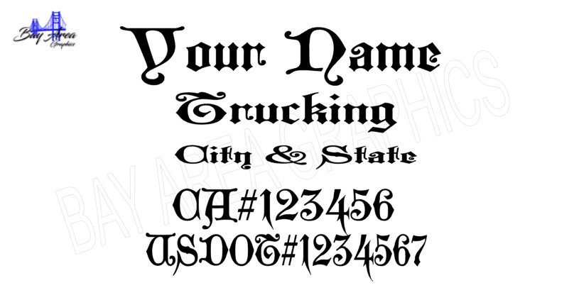 TRUCK DOOR COMMERCIAL DECALS CUSTOM Gothic Style Font ONE COLOR OUTDOOR VINYL X2