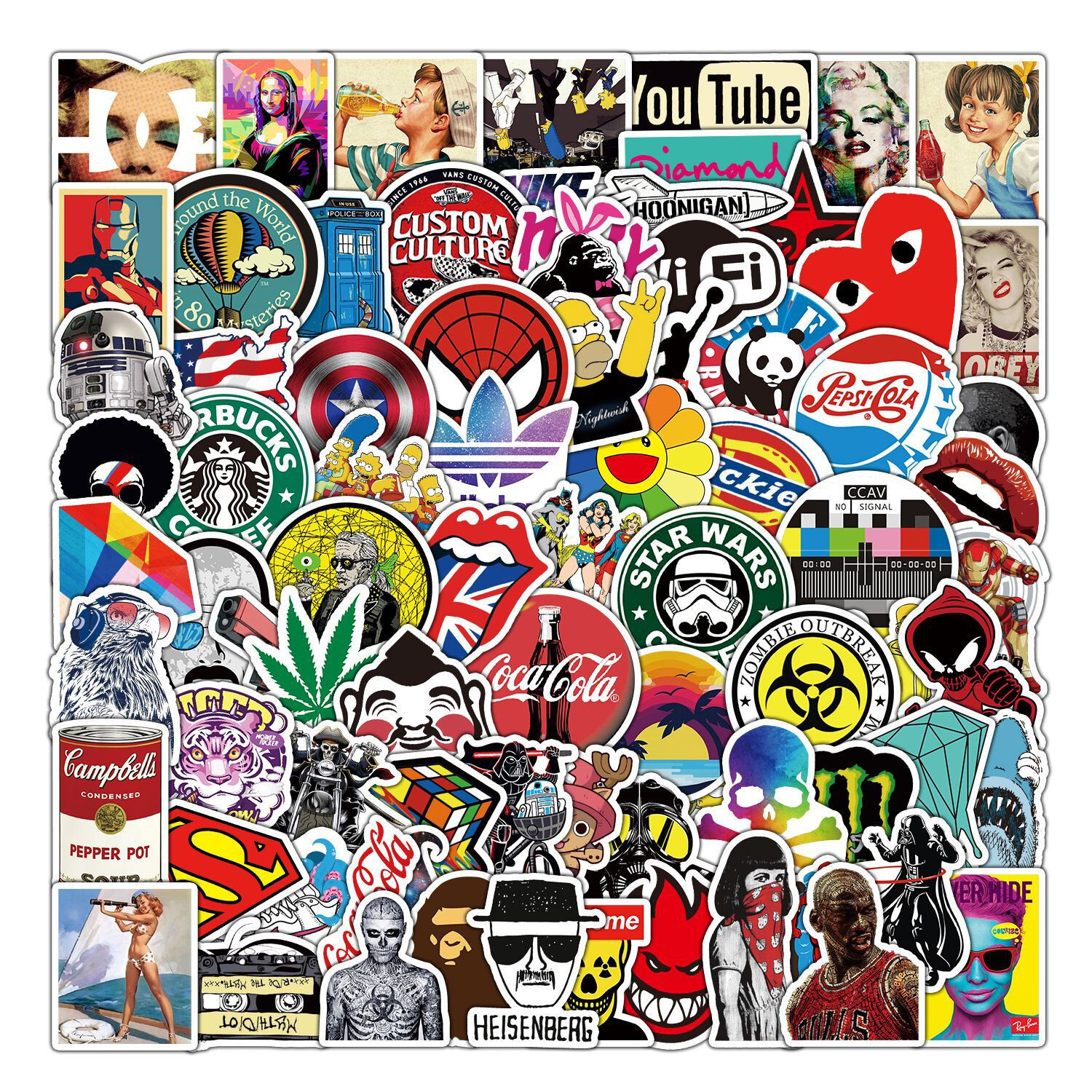 50 Pcs RANDOM DC Vans Fashion Stickers Bomb Motorcycle Helmet Motocross Decals