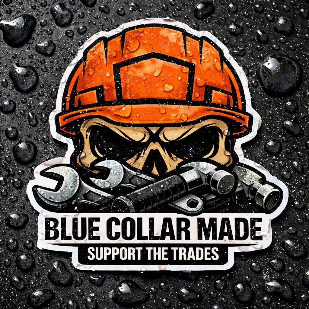 Blue Collar Made Support The Trades Sticker, Skull with 5 Inches, Multicolor