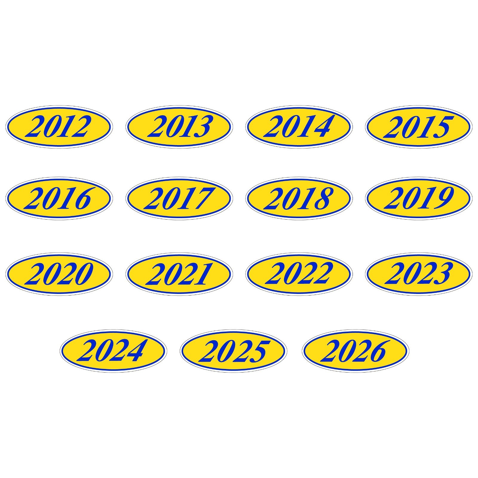 Car Windshield Year Stickers 2012-2026 Oval Dealership Decals Printed in USA