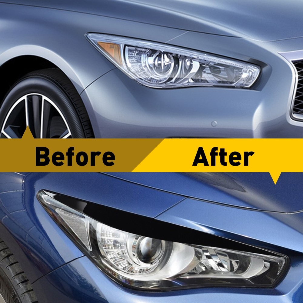 For Infiniti Q50 2014-23 Gloss Black Headlight Cover Eyelid Eyebrow Eye Lid 2-20