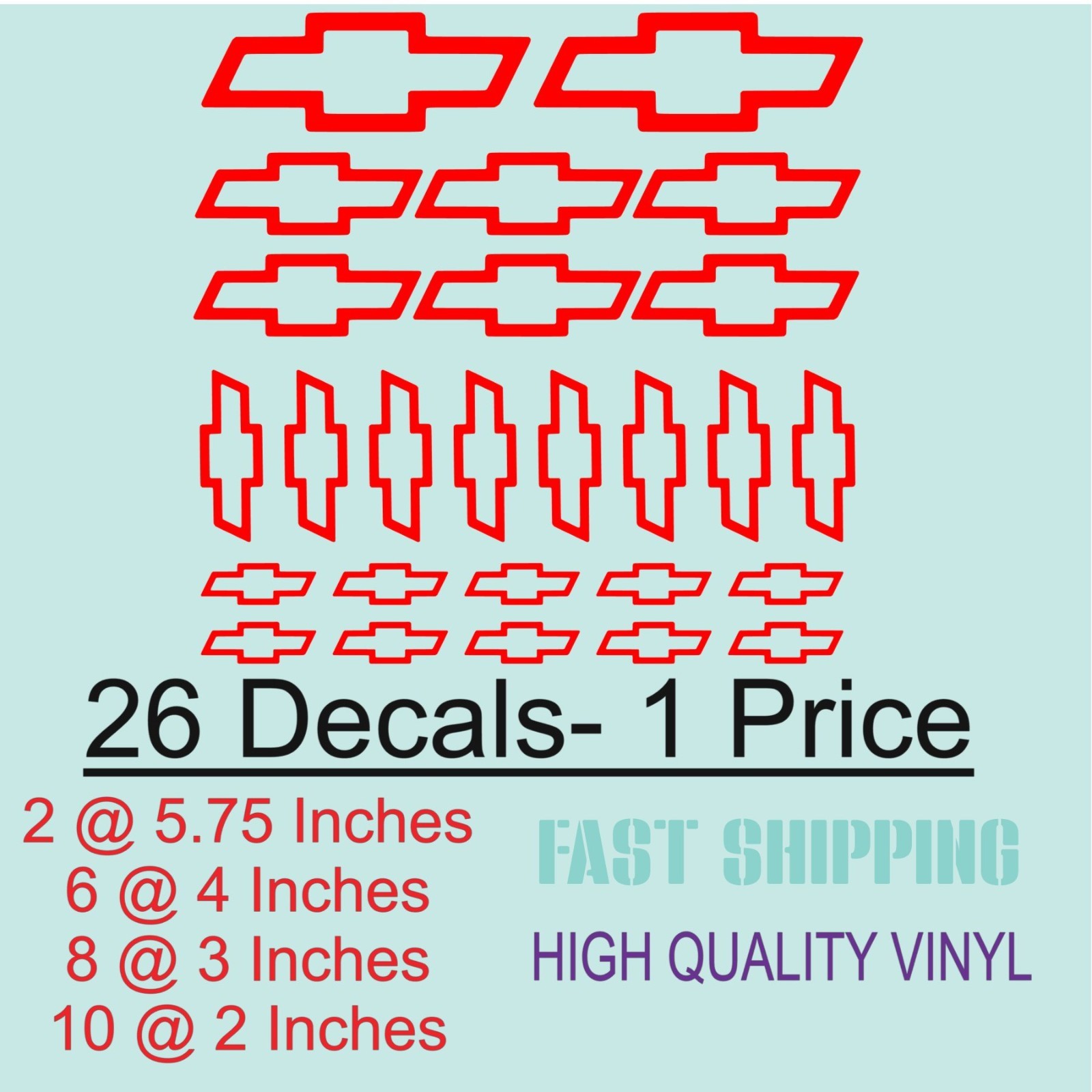 Chevy Bowtie Decal Mega Pack 26 decals – One price *Free shipping Diecut Vinyl