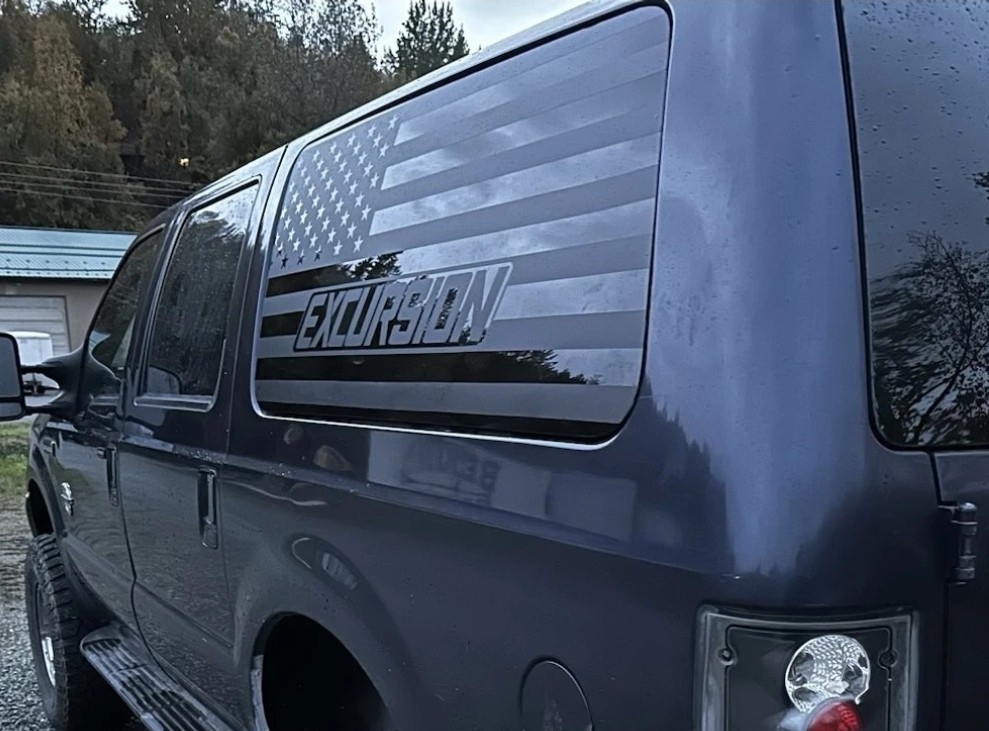 US Flag Decals Compatible with Ford Excursion Side window Flags . Both Sides