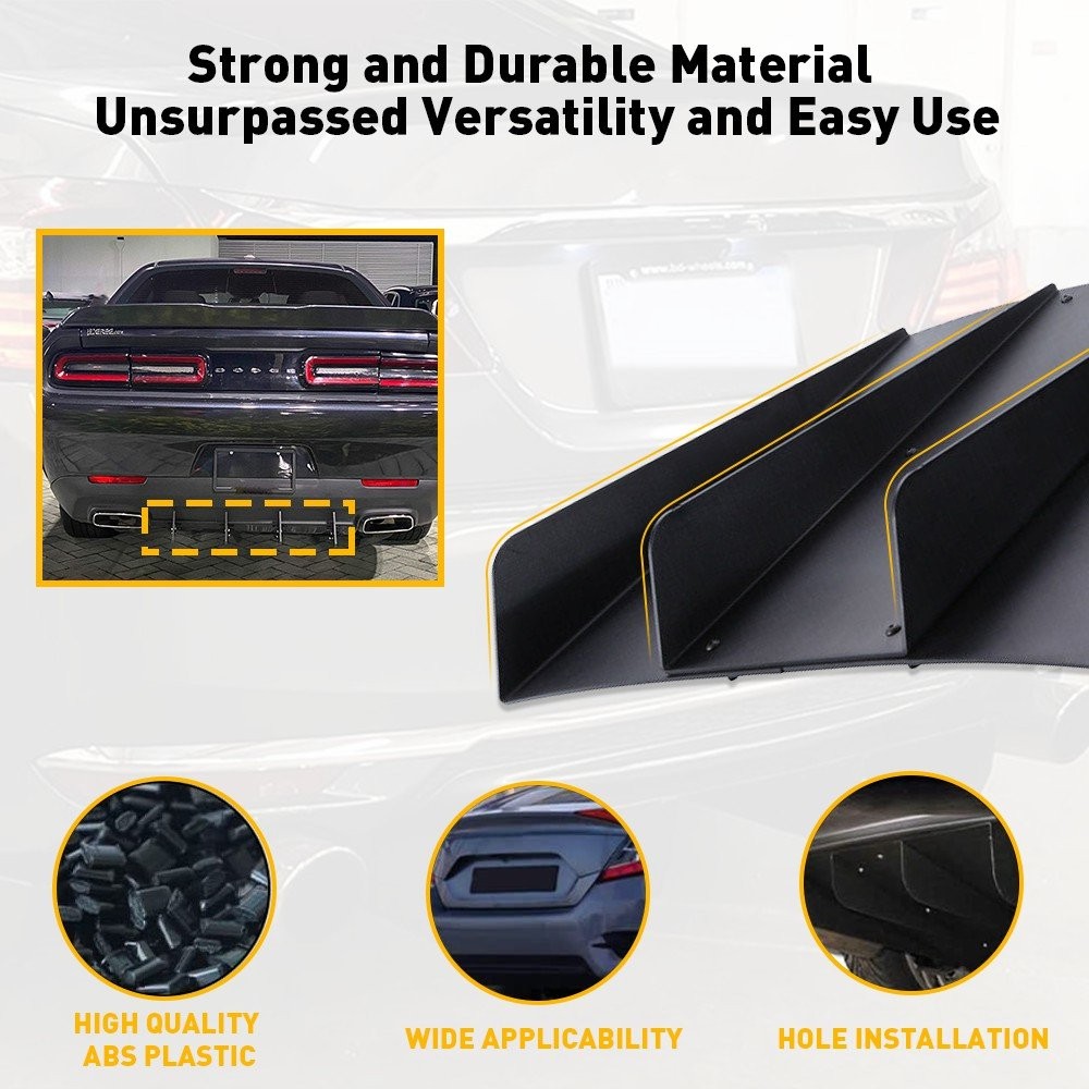 Rear Diffuser 4 Fins Bumper Splitter Chin Spoiler Lower Lip Universal Car N