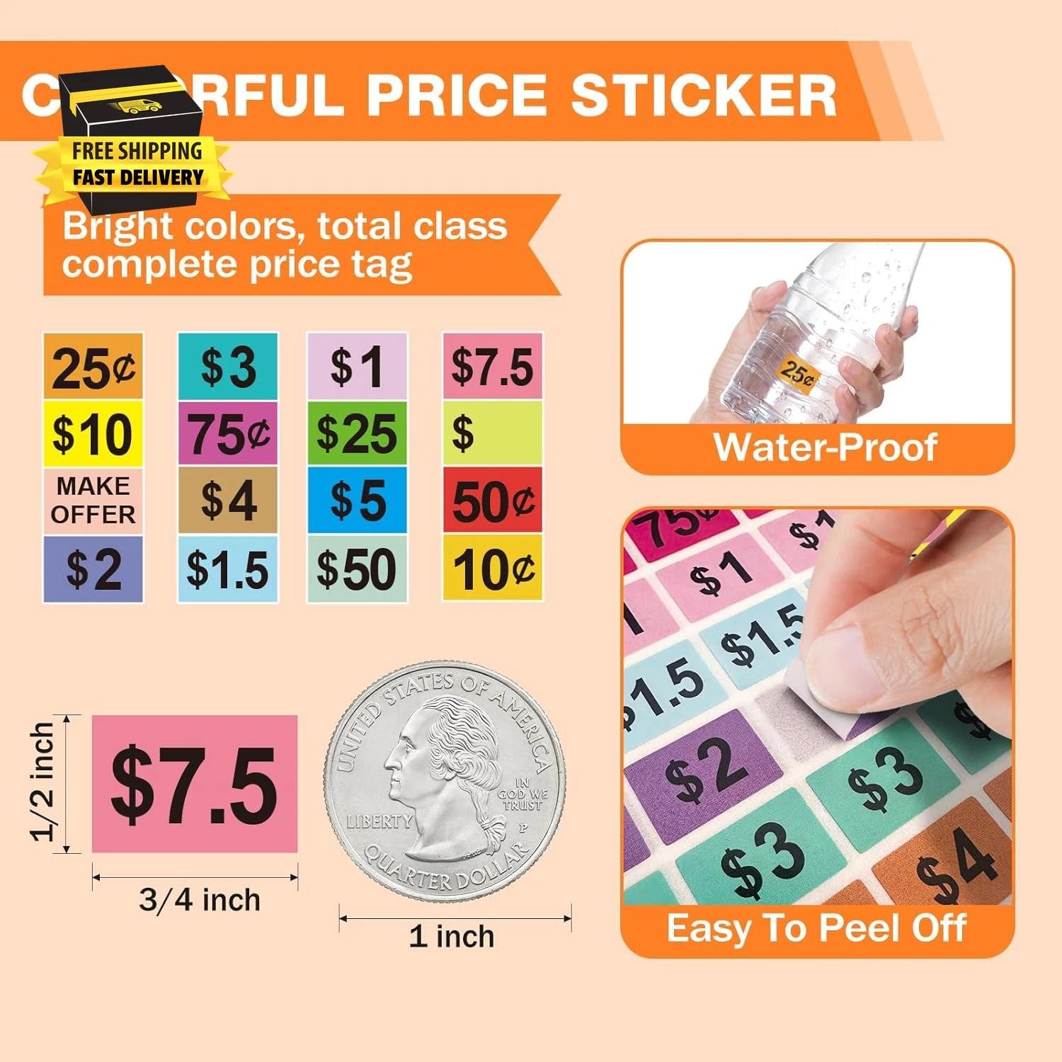 2400pcs Garage Sale Stickers,1/2″×3/4″ Yard Sales Price Stickers, Rectangle Prep