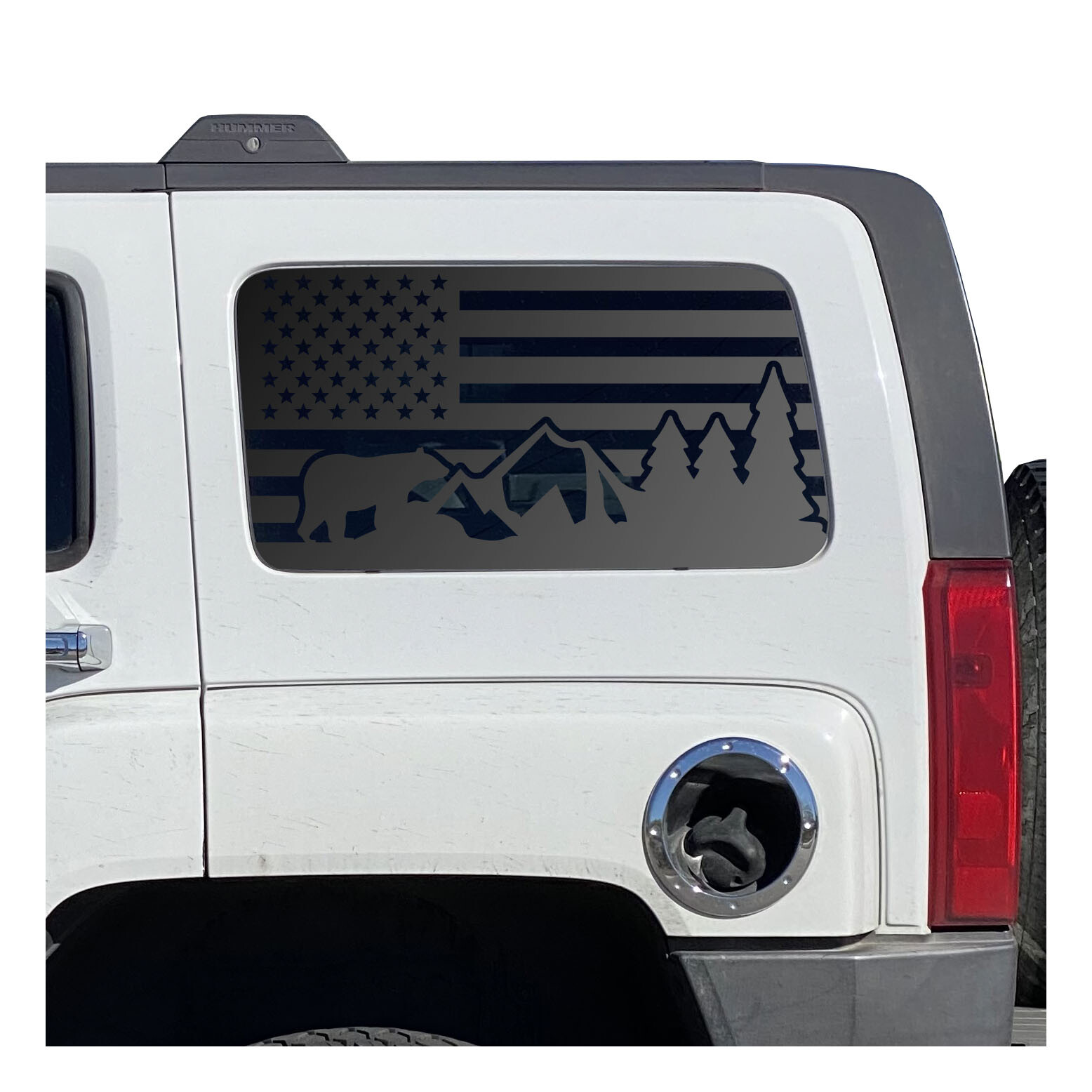 Mountain scene Bear w/USA Flag Decal for Hummer H3 – American HH3-BX4