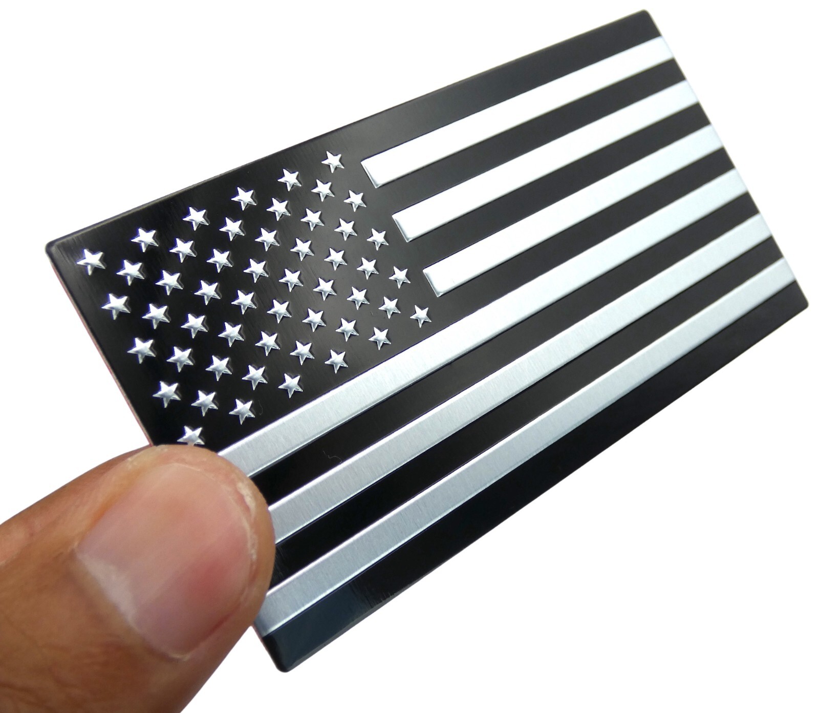 ALUMINUM American Flag Decal Sticker Car, Motorcycle, Patriotic Black/Silver