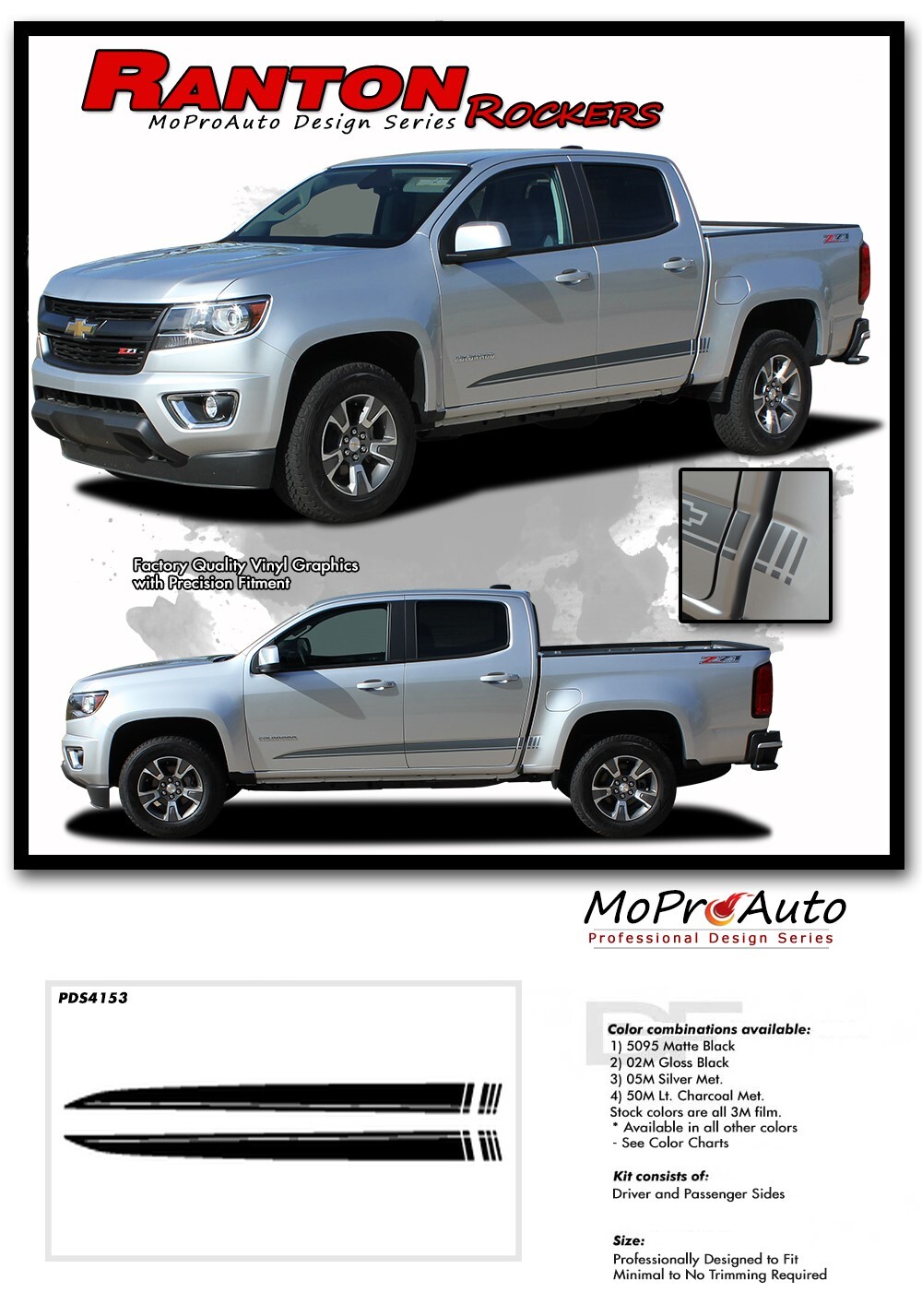 2015-2022 Chevy Colorado Extended & Crew Cab RATON Decal Stripe 3M Pro Vinyl