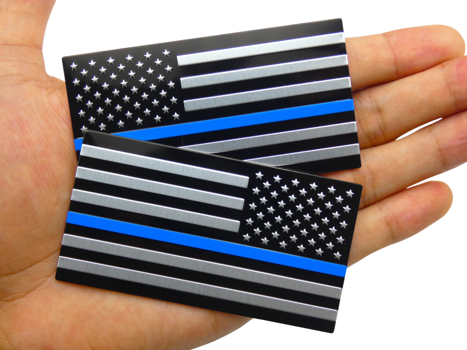 ALUMINUM Thin Blue Line Flag Decal Sticker Support Law Enforcement Police MIRROR