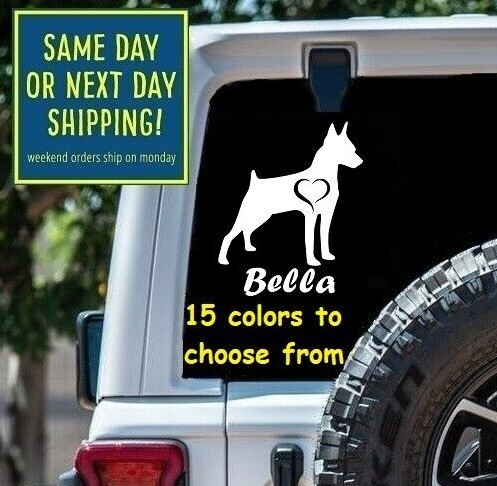 8 Size CUSTOM Name MINIATURE PINSCHER Heart Car Window Decal Sticker Laptop