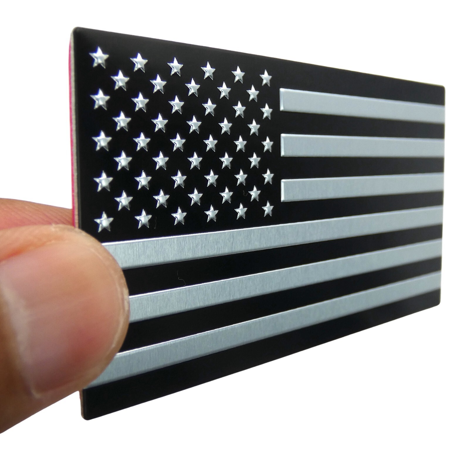 ALUMINUM American Flag Decal Sticker Car, Motorcycle, Patriotic Black/Silver