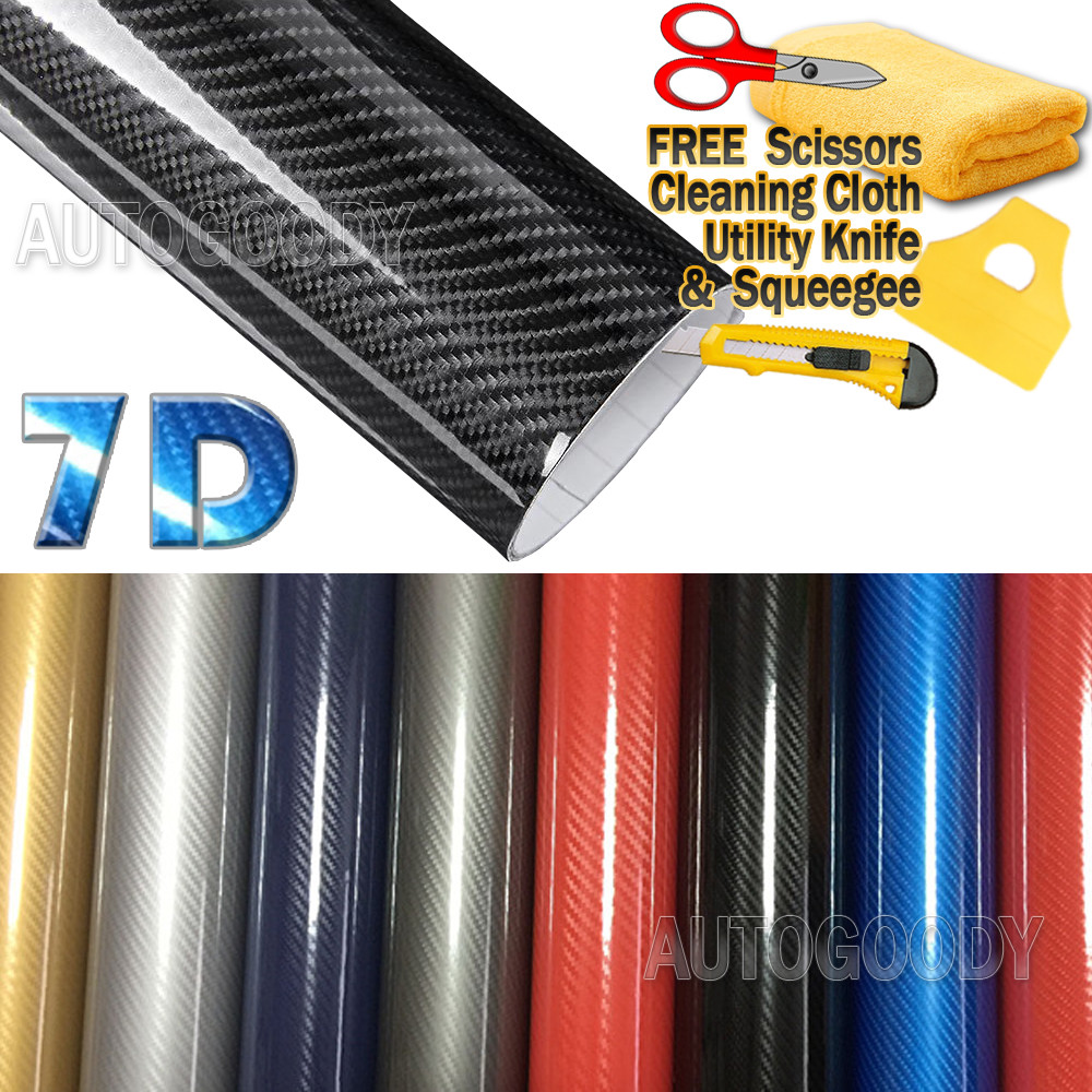 7D Premium Super Gloss Carbon Fiber Vinyl Film Wrap Bubble Free Air Release 5D