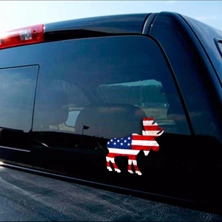 American Flag Moose Decal Sticker Car Truck Alaska Canada Camping Hunting