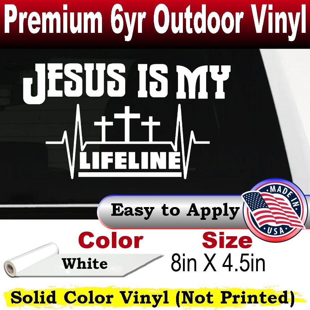 Jesus Is My Lifeline Car or Truck Window Laptop Decal Sticker White 8X4.5