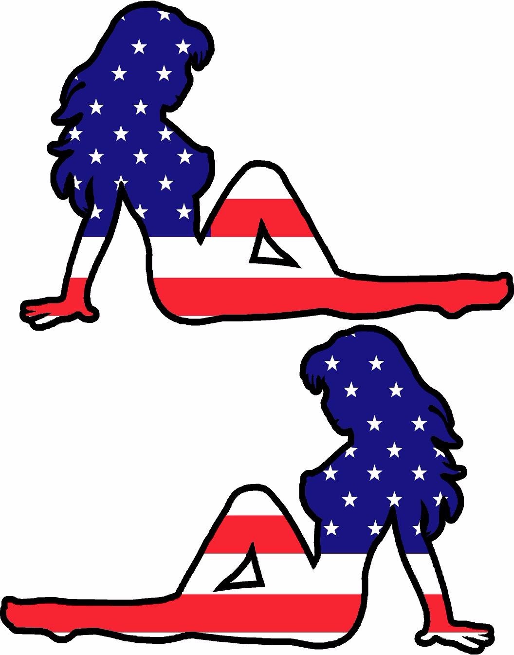 2 -5″x3″ American Mudflap Girl Decal SET USA United States Flag Vinyl Sticker RL