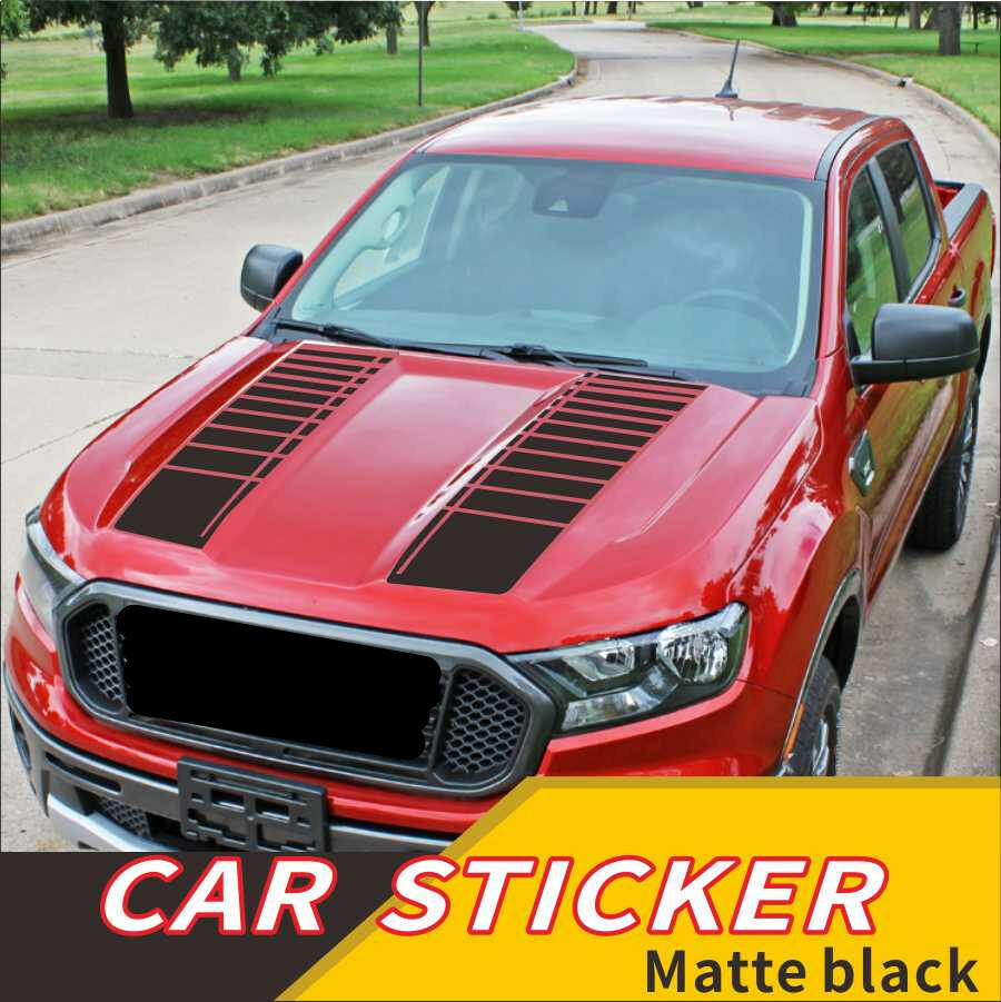 95cm Car Hood Bonnet Sticker Matte Black Racing Stripe Vinyl Decor Decal 2Pcs