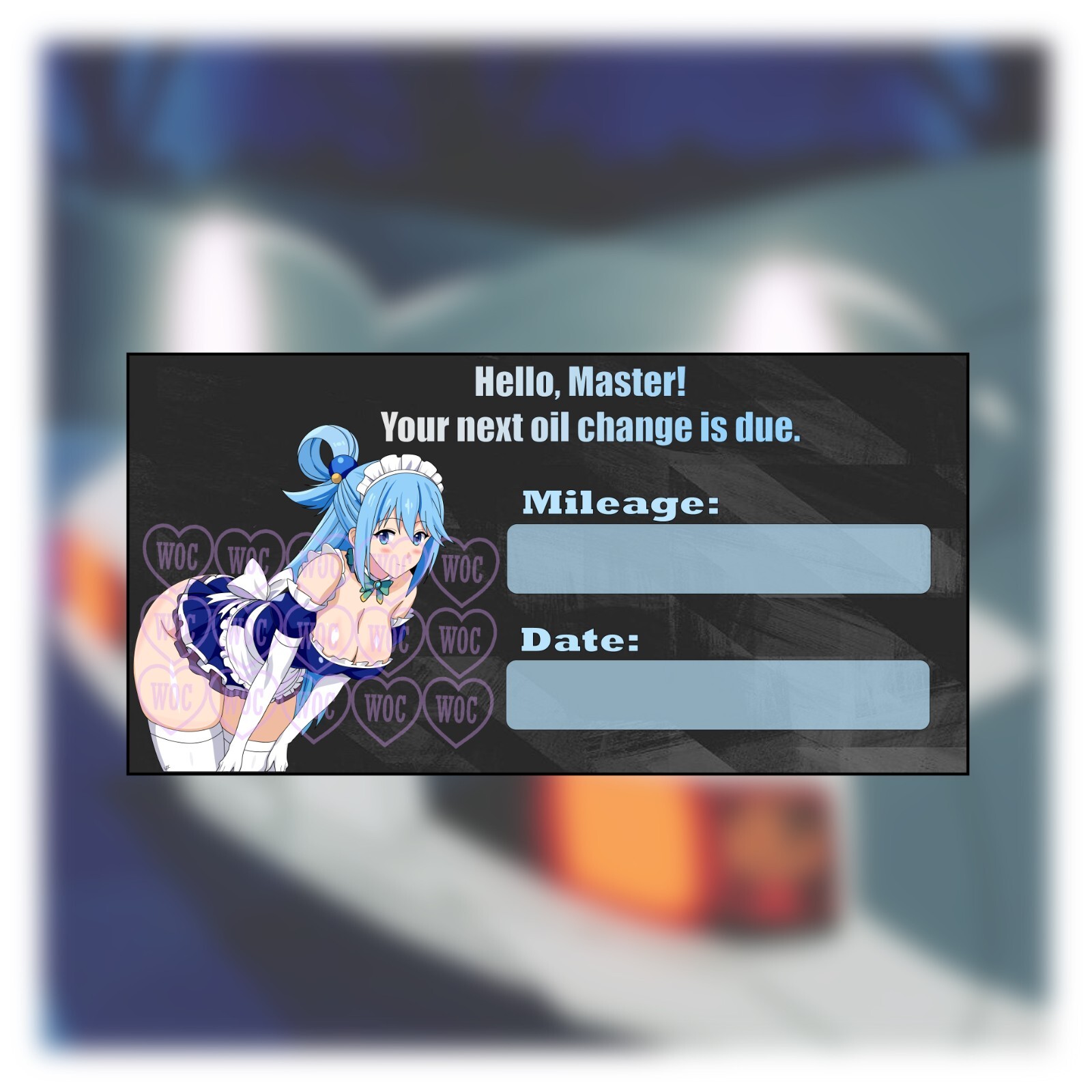 Oil Change Reminder | Anime Sticker | DxD | Konosuba | Momo Ayase | Rezero | Rin